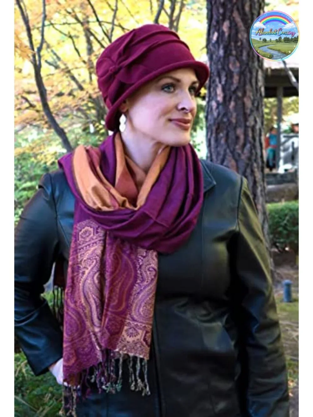 Womens Fleece Cloche Hat with Flower Detailing for Cold Weather Chemo Headwear